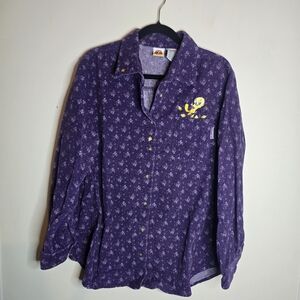 Looney Tunes Tweedy Bird Purple Patterned Corduroy Shirt Womens 18W/20W